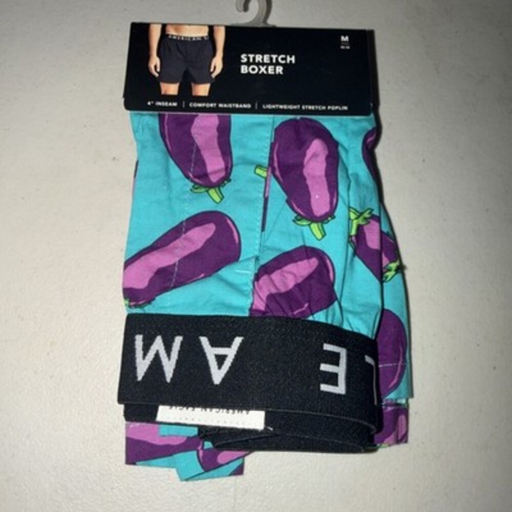 MENS AMERICAN EAGLE EGGPLANT STRETCH BOXER SHORTS SIZE M (32/34) 4” Inseam